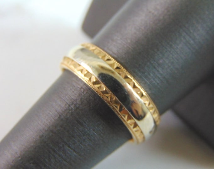 Mens Vintage Estate 14K White & Yellow Gold Wedding Band Ring, 7.3g E3417
