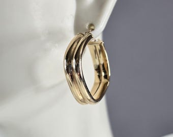 Pr of Womens Vintage Estate 14K Yellow Gold Modernist Hoop Earrings 2.4g E3177