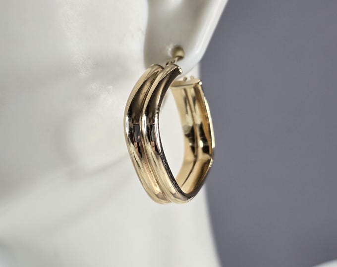 Pr of Womens Vintage Estate 14K Yellow Gold Modernist Hoop Earrings 2.4g E3177