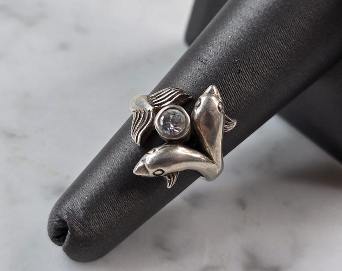 Womens Vintage Estate Sterling Silver Dolphin Ring 4.7g #E7115