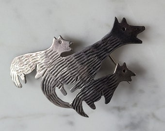 Womens Vintage Raymond Gasper Native Zuni Sterling Silver Coyote Brooch 4.8g E6185