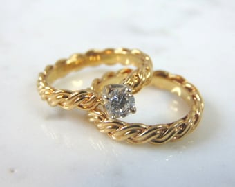 Womens Vintage Estate 14k Yellow Gold Diamond Engagement Set, 8.1g  E2023