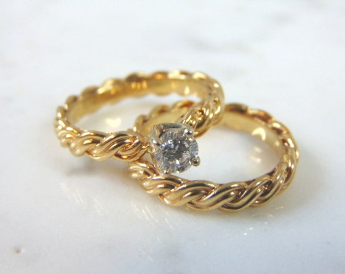 Womens Vintage Estate 14k Yellow Gold Diamond Engagement Set, 8.1g  E2023