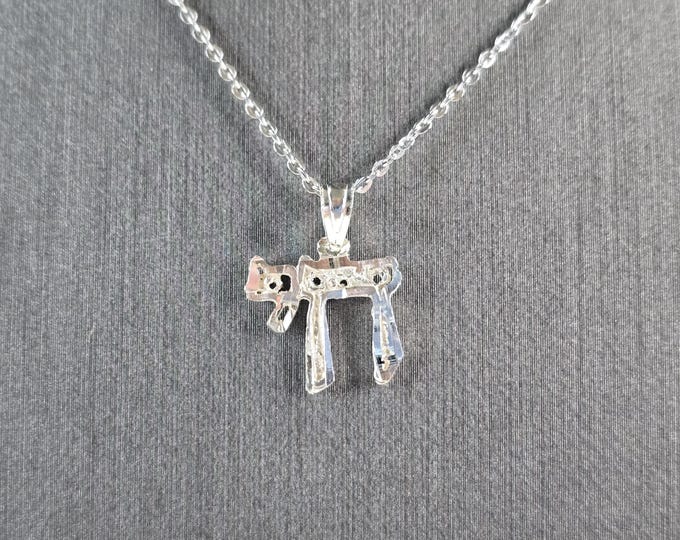 Womens Sterling Silver Jewish Hebrew Religious Chai Pendant Necklace 2.1g E1753