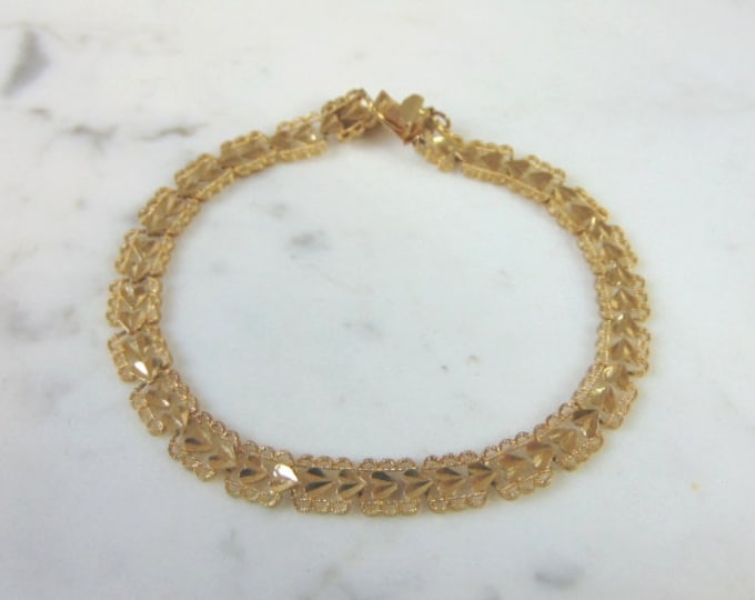 Womens Vintage Estate 10K Yellow Gold Heart Filigree Bracelet, 6.8g E1689