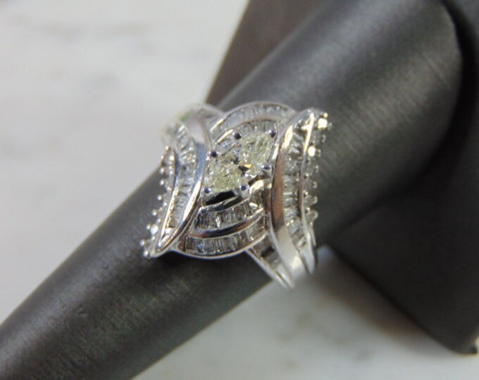 Vintage Estate Womens Sterling Silver Diamond Engagement Ring 6.6g #E1339