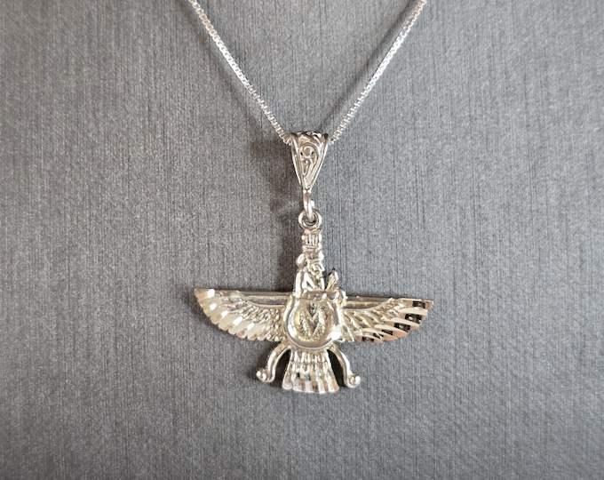 Womens Estate Sterling Silver Persian Farvahar Pendant Necklace 6.5g E4477