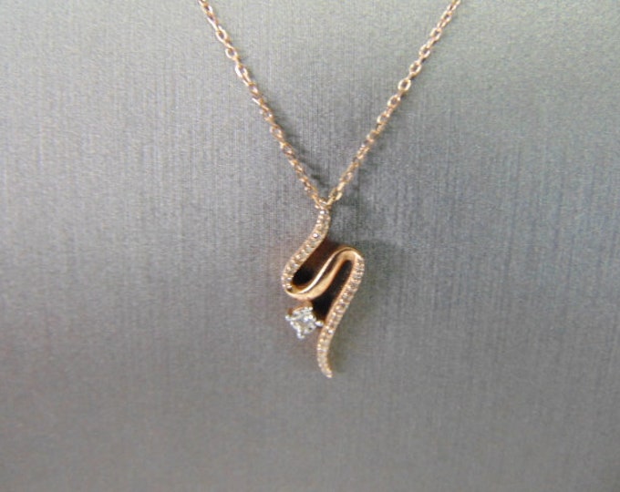 Womens Vintage Estate 10K Rose Gold Diamond Pendant Necklace, 2.3g E1742