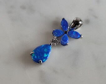 Womens Sterling Silver Blue Opal Butterfly Pendant 1.3g E2441