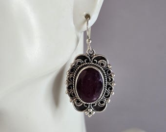 Womens Vintage Estate Sterling Silver Natural Ruby Earrings 13.0g E1323