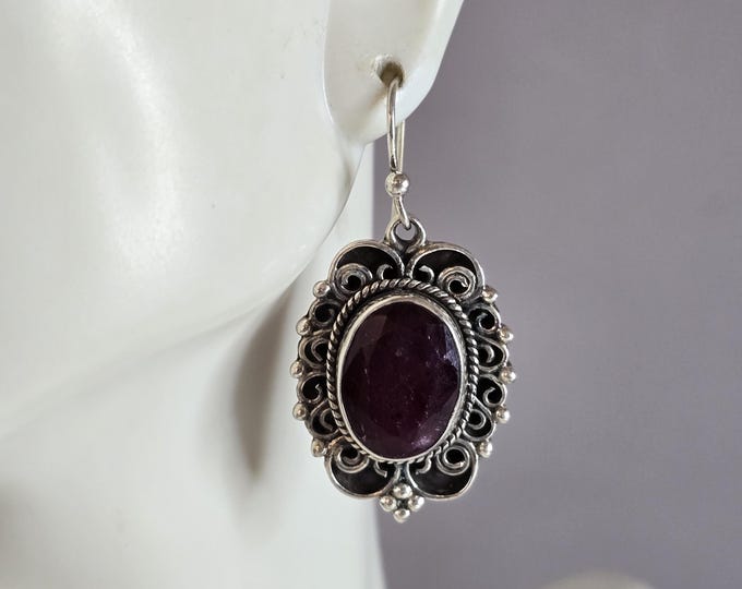 Womens Vintage Estate Sterling Silver Natural Ruby Earrings 13.0g E1323
