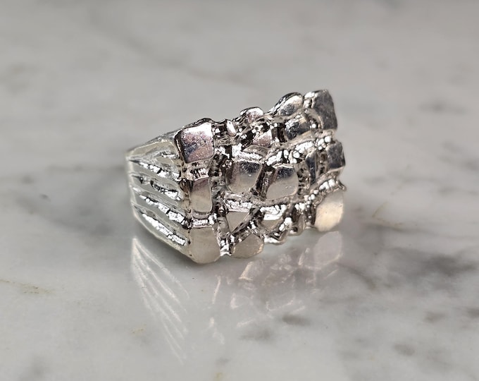 Mens Vintage Estate Sterling Silver Nugget Style Ring 8.9g E1669