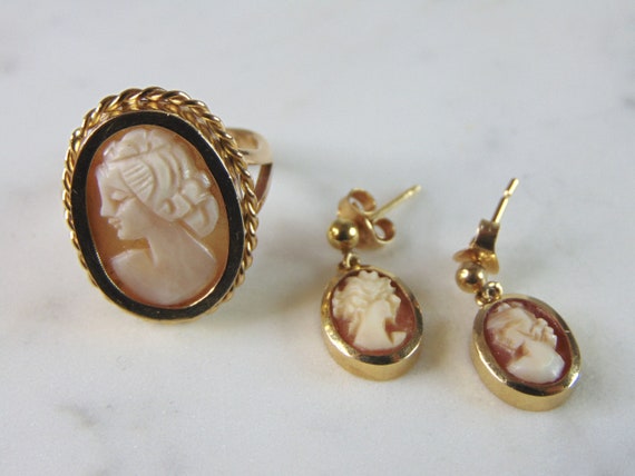 Buy Womens Vintage Estate Cameo 18K Yellow Gold Earrings & Ring 