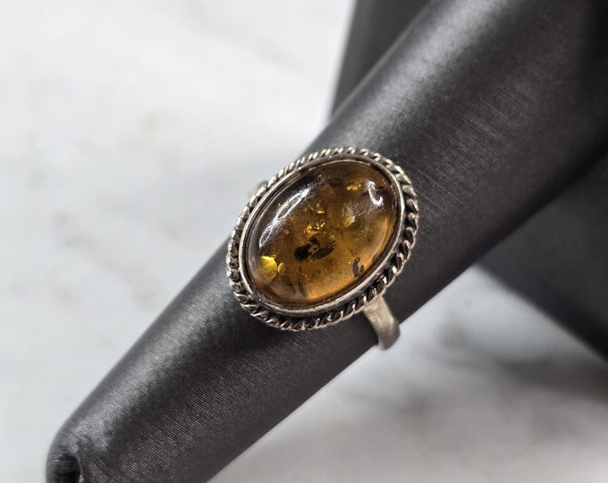 Womens Vintage Estate Sterling Silver Modernist Citrine Ring 3.8g #E1119