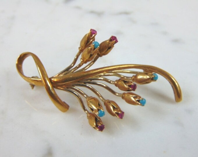 Womens Vintage Estate 14K Yellow Gold Flower Brooch 9.7g E957