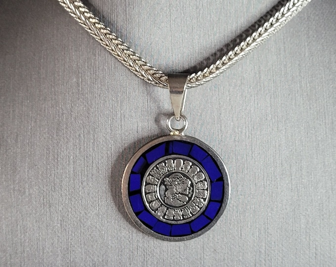Womens Vintage Estate Sterling Silver Mayan Pendant Necklace 40.4g E6982