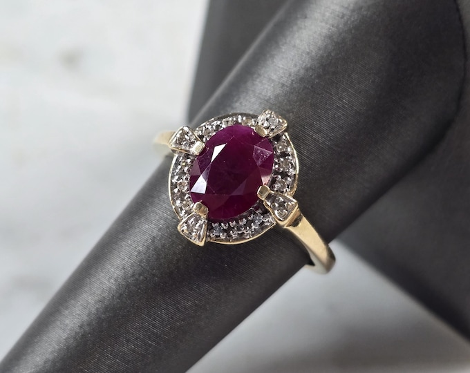 Womens Vintage Estate 14K Yellow Gold Diamond Ruby Ring, 4.5g E6800