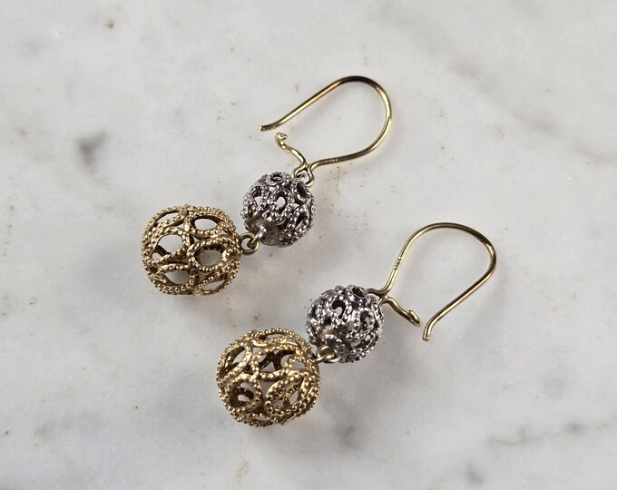 Pr of Womens Vintage Estate 14K Yellow & White Gold Dangle Earrings 3.2g E4260