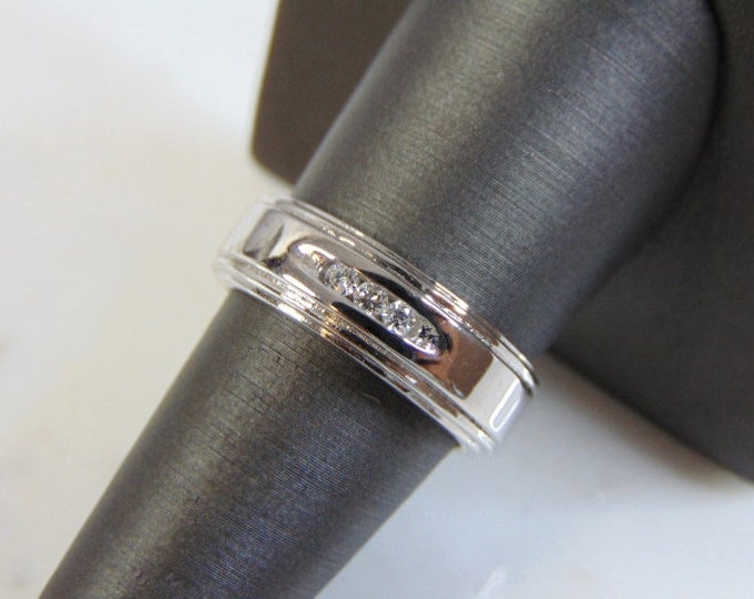Mens Vintage Estate 14k White Gold Diamond Ring 9.2g  E3462