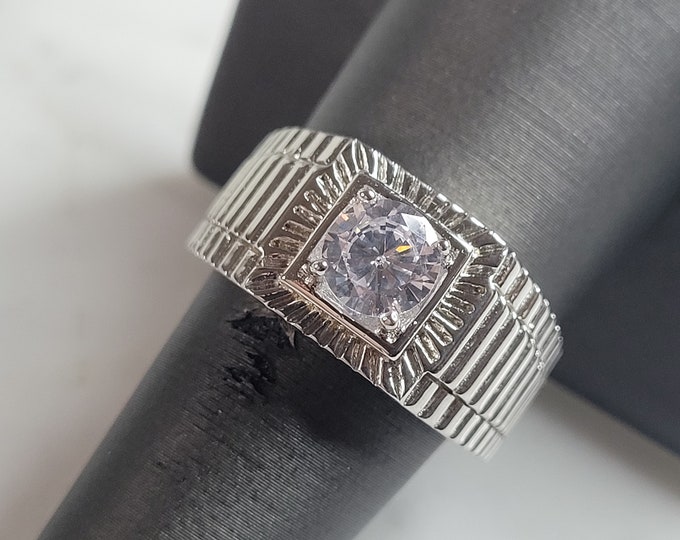 Mens Estate Sterling Silver CZ Ring 9.8g E6126