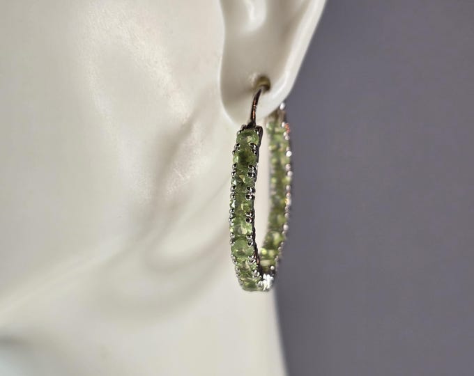 Womens Vintage Estate Sterling Silver Peridot Hoop Earrings 7.4g E1870