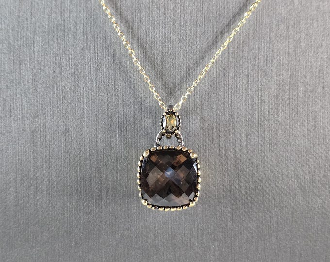 Womens Vintage Estate Sterling Silver Smoky Quartz Pendant Necklace 9.2g E1893