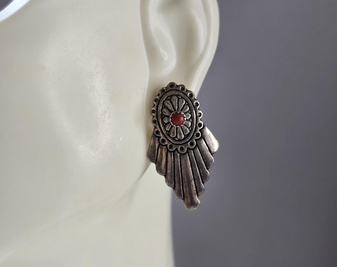 Womens Estate Sterling Silver Southwestern Coral Earrings 3.7g E1992