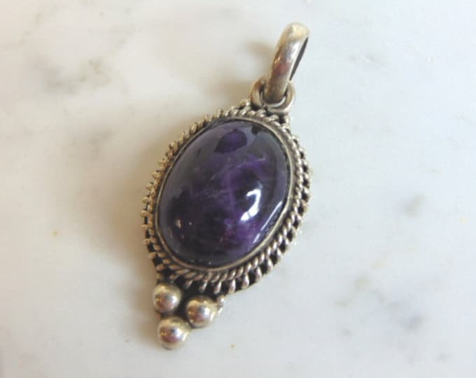 Womens Vintage Estate Sterling Silver Amethyst Pendant 11.4g E5463
