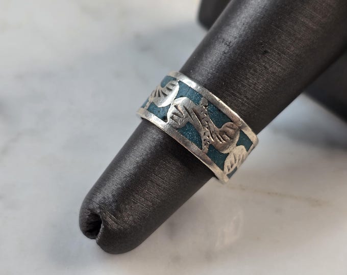 Womens Vintage Estate Sterling Silver Modernist Enamel Ring 5.2g E7636