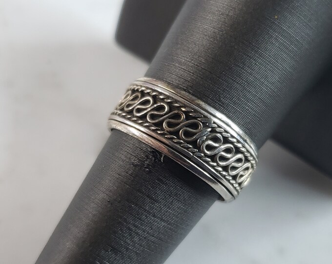 Womens Vintage Estate Sterling Silver Fidget Ring 3.9g E6144