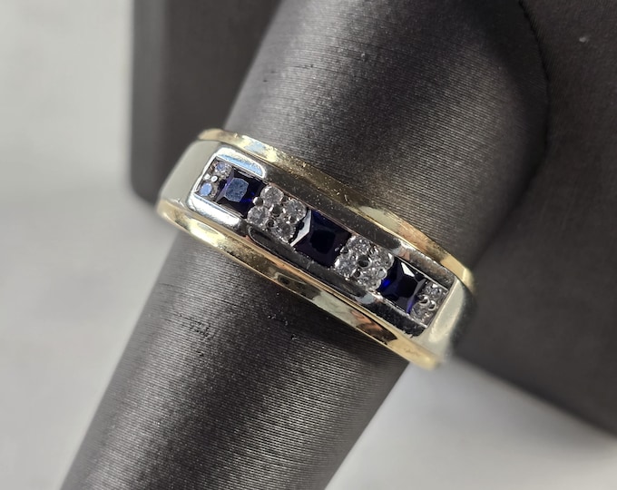Mens Vintage Estate 10K Yellow Gold Sapphire Diamond Ring, 5.8g E4767