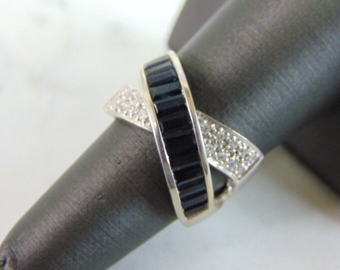 Womens Vintage Estate 14K White Gold Diamond & Sapphire Ring, 6.9g E2480