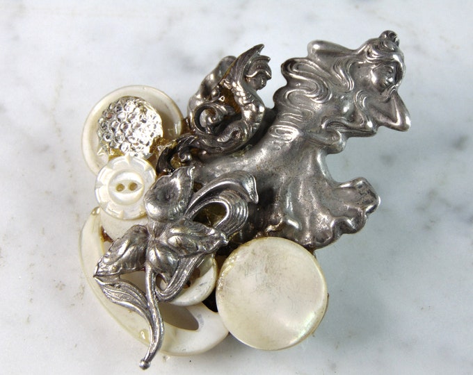 Womens Vintage Estate Sterling Silver Mermaid Brooch 25.4g E1284