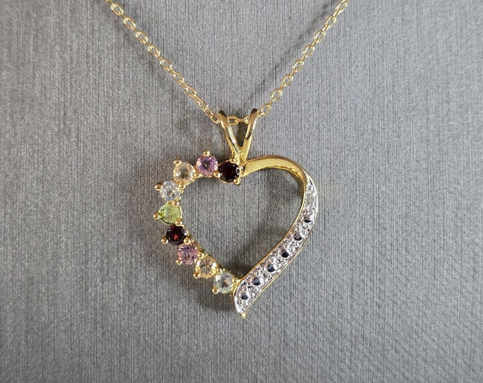 Womens Vintage Sterling Silver Gold Tone Heart Pendant & Necklace 4.9g E2288