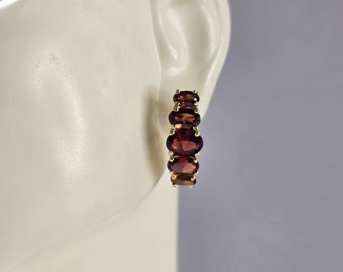 Womens Vintage Estate 14K Yellow Gold Garnet Earrings 3.2g E7204