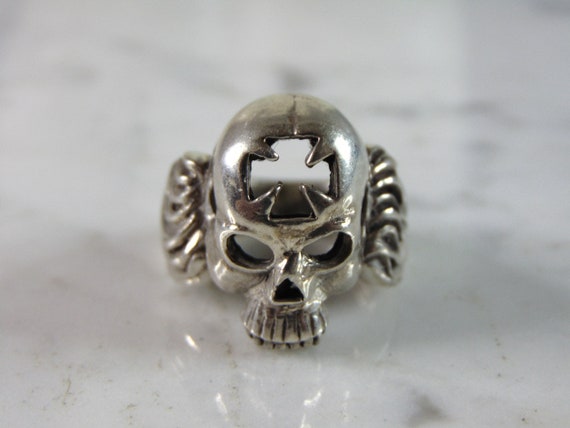 Mens Vintage Estate Sterling Silver Skull Ring 12… - image 2
