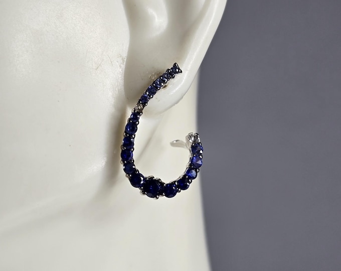 Womens Vintage Estate Sterling Silver Sapphire Modernist Earrings 2.8g E7440