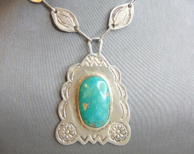 Womens Vintage Estate Sterling Silver Turquoise Stone Necklace 53.9g E5032