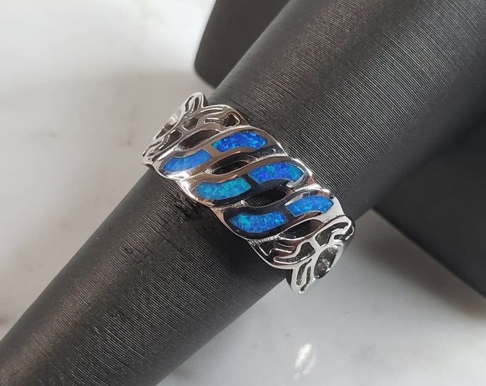 Womens Sterling Silver Modernist Blue Opal Ring 4.6g E4125