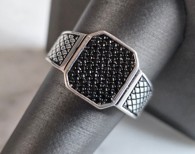 Mens Vintage Estate Sterling Silver CZ Ring 7.8g E7165