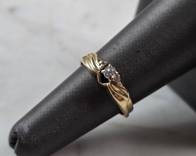 Womens Vintage Estate 14K Yellow Gold Magic Glo Diamond Ring Set 2.8g E5733