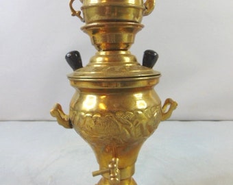 Vintage Antique Decorative Brass Samovar W/ Teapot