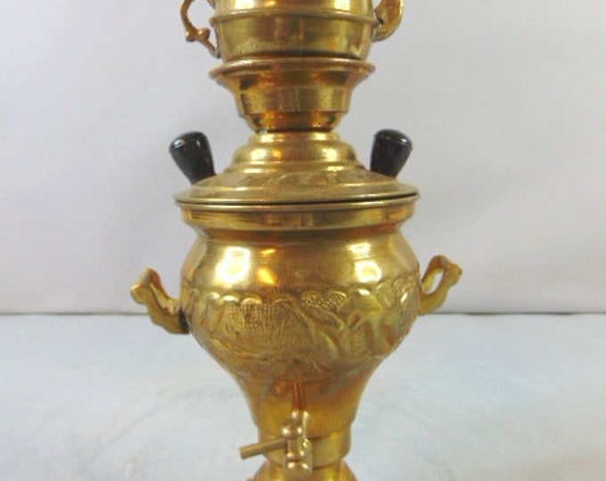 Vintage Antique Decorative Brass Samovar W/ Teapot