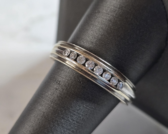 Mens Vintage Estate 14K White Gold Diamond Ring, 5.0g E7441