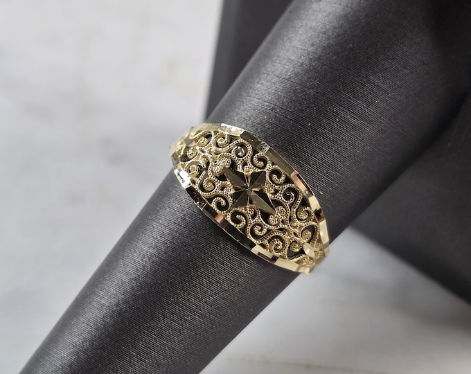 Womens 10K Yellow Gold Modernist Filigree Ring 1.0g E6794