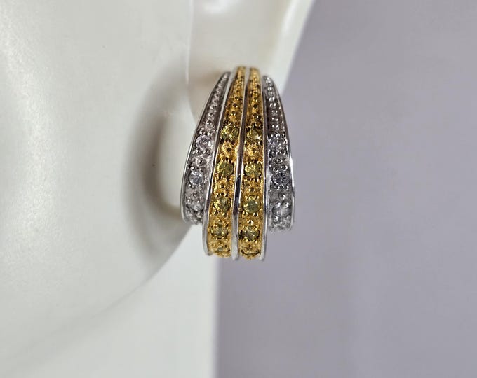 Womens Vintage Estate Sterling Silver Gold Tone Modernist Earrings 5.9g E4447