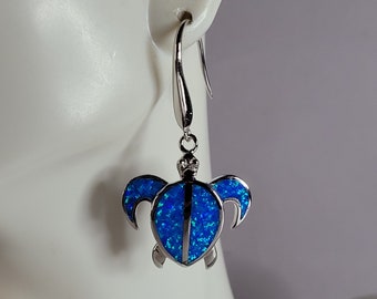 Womens Estate Sterling Silver Blue Opal Sea Turtle Earrings 7.2g E777