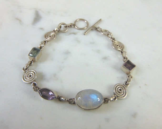 Womens Vintage Estate Sterling Silver Tennis Multi Stone Bracelet 11.7g #E1607