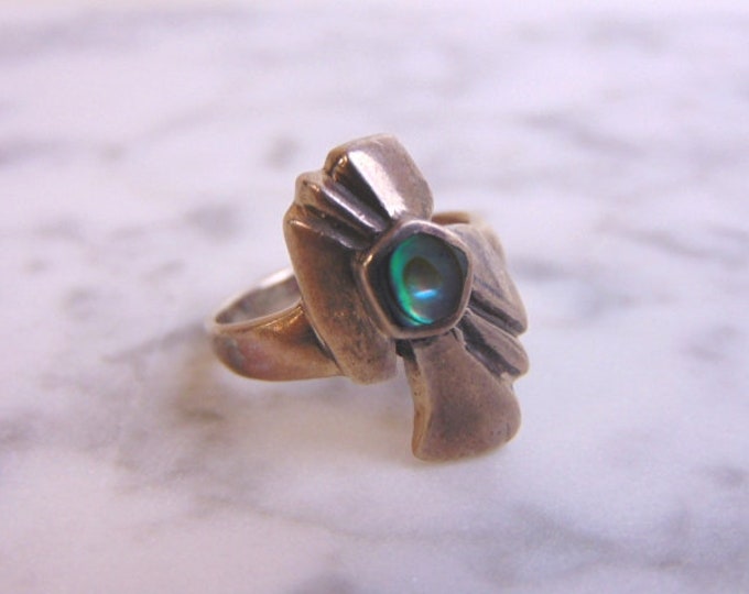 Womens Vintage Estate Sterling Silver Modernist Abalone ? Ring 5.5g E2839
