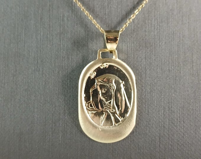 Womens Sterling Silver Gold Tone Virgin Mary Pendant Necklace 5.4g E3679